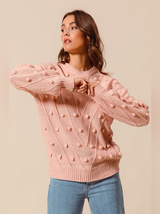 So Me Sweaters - SO ME Pom Pom Textured Knit Sweater Top